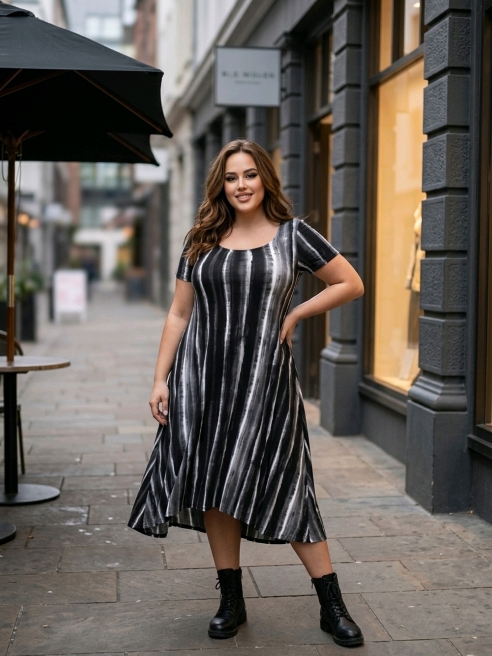 torrid Black & White Striped Scoop-Neck Midi Dress
